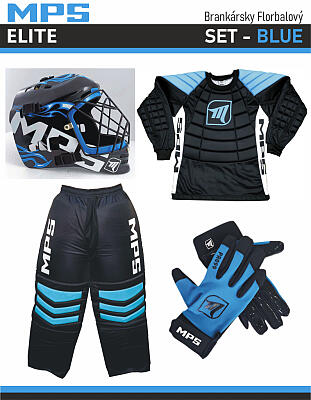 MPS ELITE brankársky set BLUE + maska Pro Flame - Black/Blue + Florbalové rukavice MPS