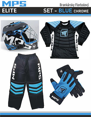 MPS ELITE brankársky set BLUE + maska Pro Flame - Blue/Chrome + Florbalové rukavice MPS