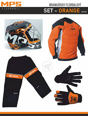 MPS Orange brankársky set + maska Pro Flame - Orange/Chrome + Florbalové rukavice MPS