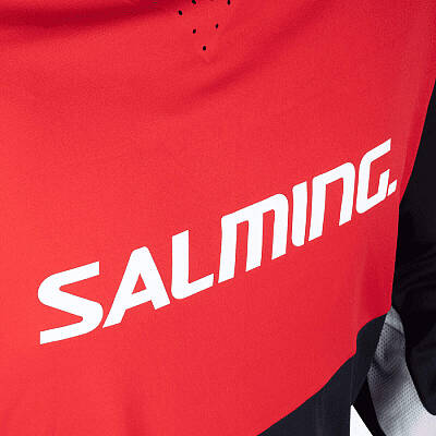 Salming Brankárský set React black/red + maska Salming Phoenix Elite Helmet White Shiny